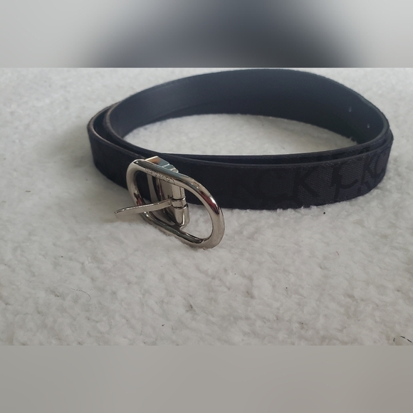 CALVIN KLEIN Black Fabric Logo Silver Hardware Genuine Leather Size Large - Picture 1 of 10